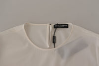 Dolce & Gabbana White Silk DG Logo Embroidered Long Sleeves Women's Blouse