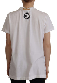 Dolce & Gabbana White Necklace Embellished Neckline T-shirt Women's Top