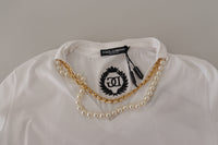 Dolce & Gabbana White Necklace Embellished Neckline T-shirt Women's Top