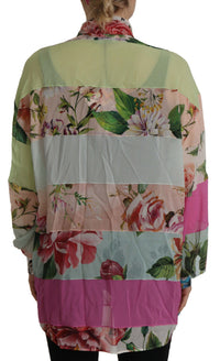 Dolce & Gabbana Multicolor Floral Patchwork Design Ascot Collar Top Women's Blouse