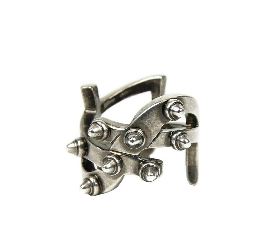 Saint Laurent Women's Aged Brass Metal Ring With Spikes 6 Silver