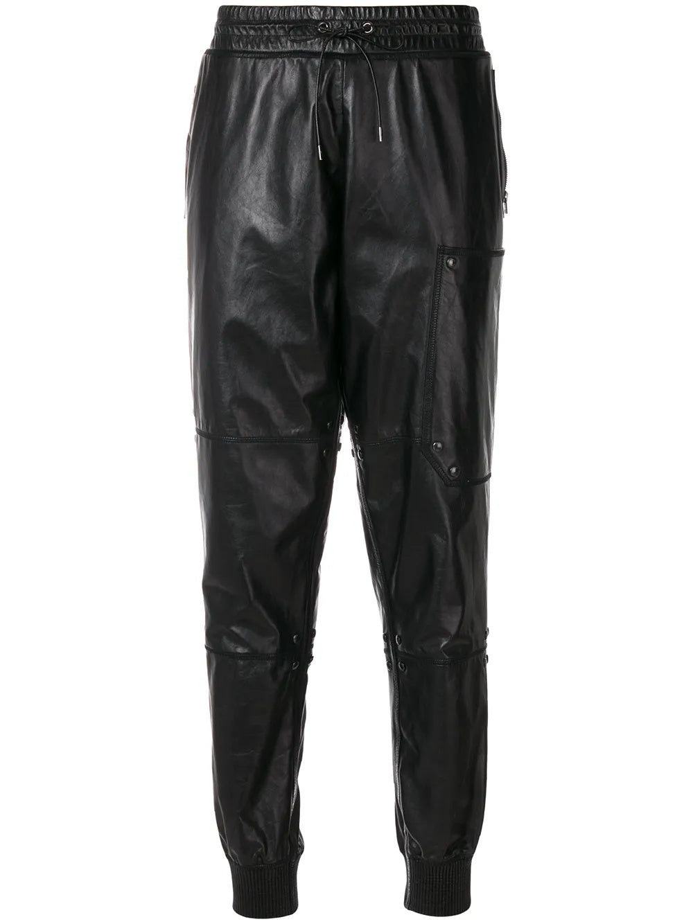 Tom Ford Paneled Leather Ribbed Cuff Jogger Pants Black