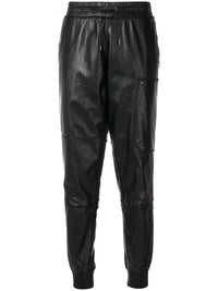 Tom Ford Paneled Leather Ribbed Cuff Jogger Pants Black