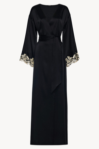 La Perla Black Long Silk Robe With Frastaglio Lpd0019231