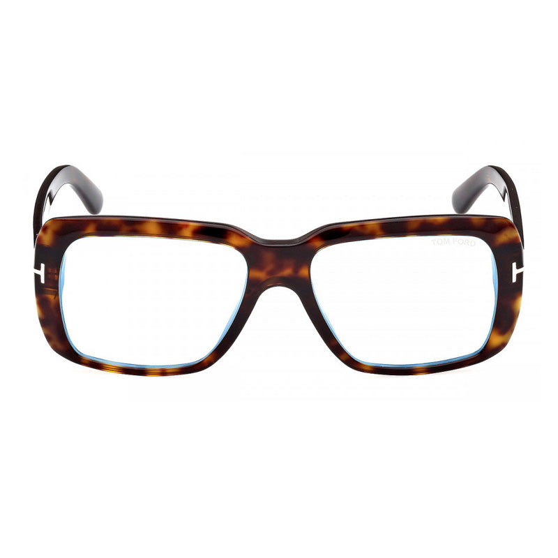 Tom Ford Eyeglasses Square Full Rim, Dark Havana Frame and Clear Demo Lenses Lens FT5822-B052