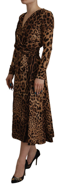 Dolce & Gabbana Brown Leopard Wrap A-line Maxi Viscose Women's Dress