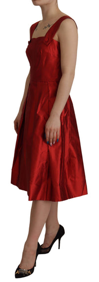 Dolce & Gabbana Red A-line Pleated Satin Silk Women's Dress