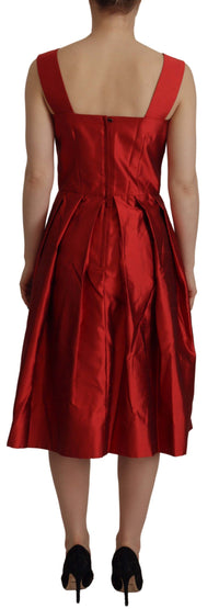 Dolce & Gabbana Red A-line Pleated Satin Silk Women's Dress