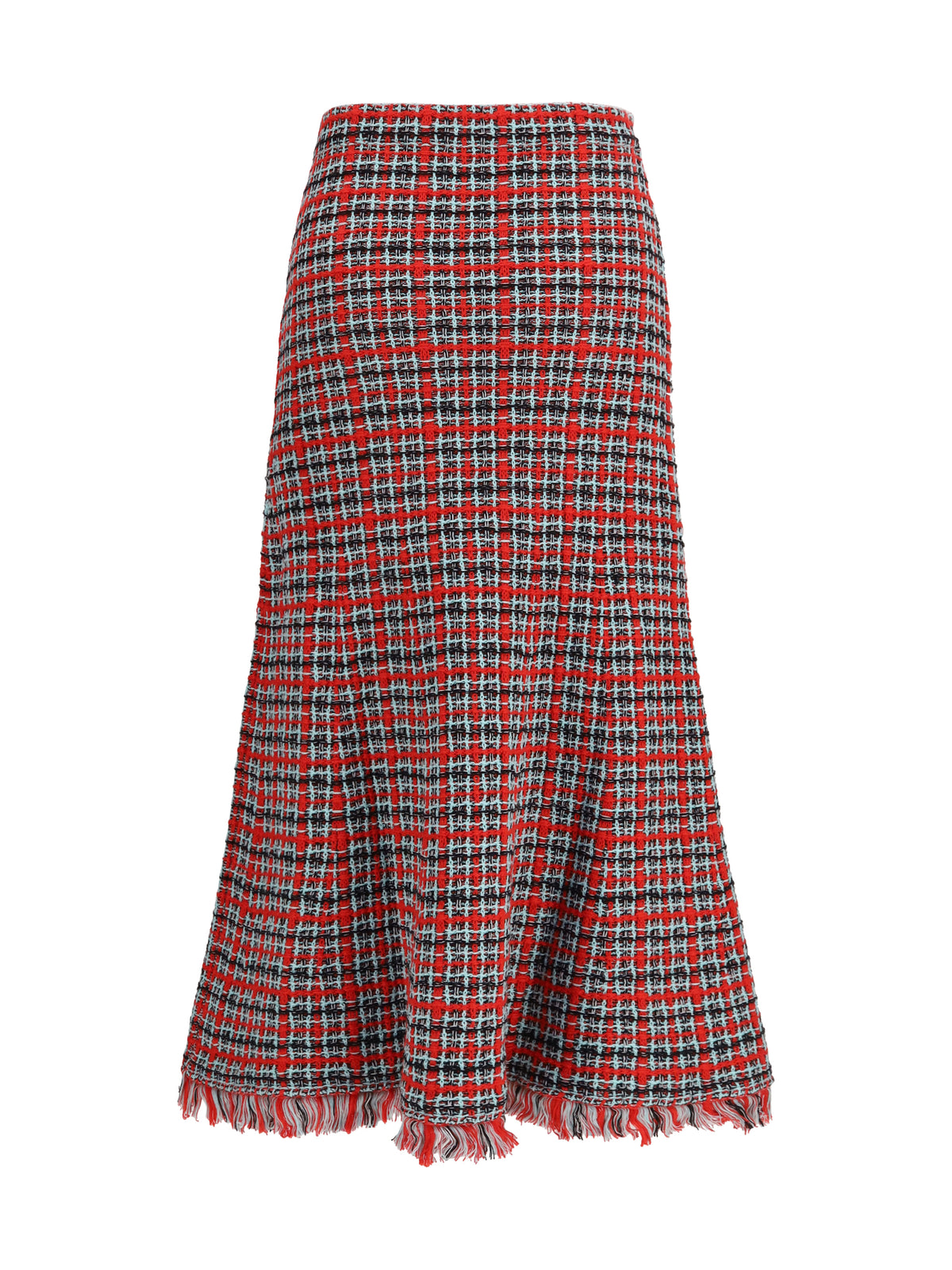 Self-Portrait Women Check Knit Midi Skirt With Frayed Edges