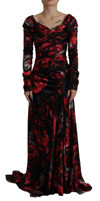 Dolce & Gabbana Black Floral Roses A-Line Sheath Gown Women's Dress