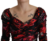 Dolce & Gabbana Black Floral Roses A-Line Sheath Gown Women's Dress