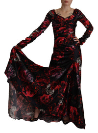 Dolce & Gabbana Black Floral Roses A-Line Sheath Gown Women's Dress