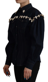 Dolce & Gabbana Dolce & Gabbana Blue Denim Crystal Embellish Cotton Women's Jacket