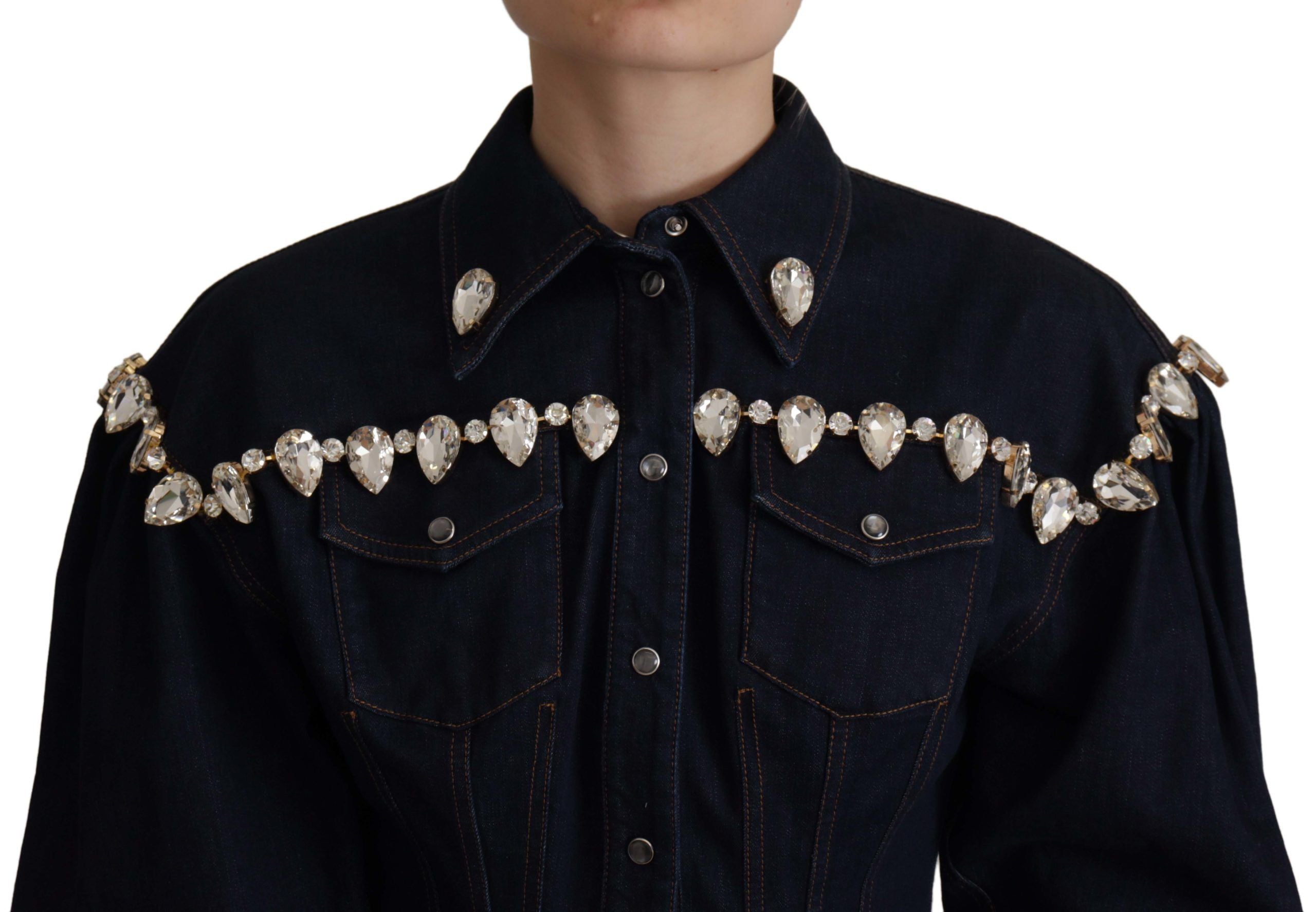 Dolce & Gabbana Dolce & Gabbana Blue Denim Crystal Embellish Cotton Women's Jacket