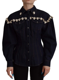 Dolce & Gabbana Dolce & Gabbana Blue Denim Crystal Embellish Cotton Women's Jacket
