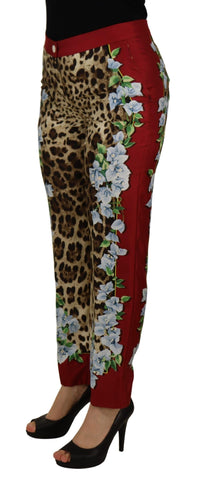 Dolce & Gabbana Multicolor Leopard Flora Printed Mid Waist Trouser Women's Pants
