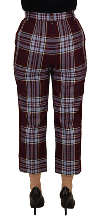 Dolce & Gabbana Gray Checked High Waist Cropped Trouser Women's Pants