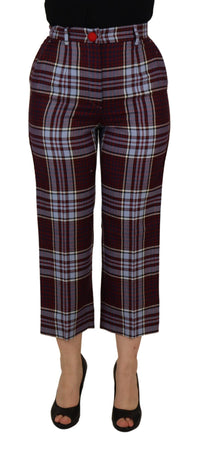 Dolce & Gabbana Gray Checked High Waist Cropped Trouser Women's Pants