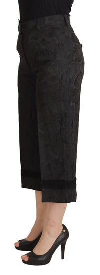 Dolce & Gabbana Black Brocade Cropped High Waist Women's Pants