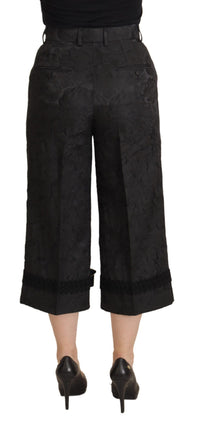 Dolce & Gabbana Black Brocade Cropped High Waist Women's Pants
