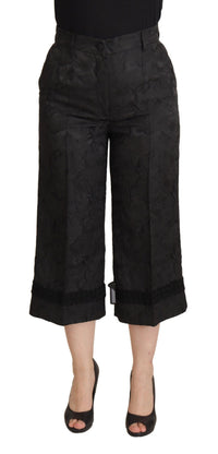 Dolce & Gabbana Black Brocade Cropped High Waist Women's Pants