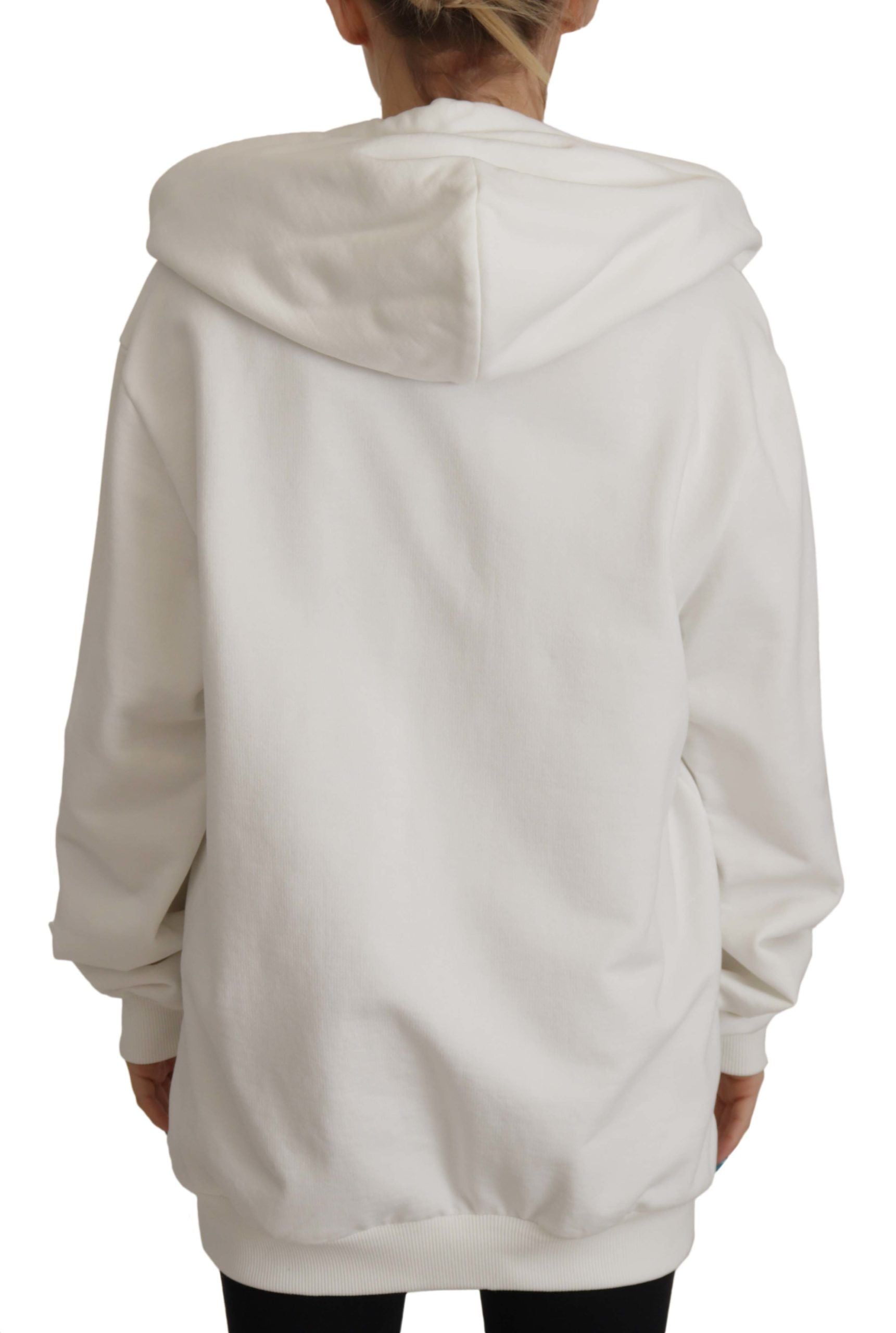Dolce & Gabbana White Hoodie Pullover Embroidered Women's Sweater