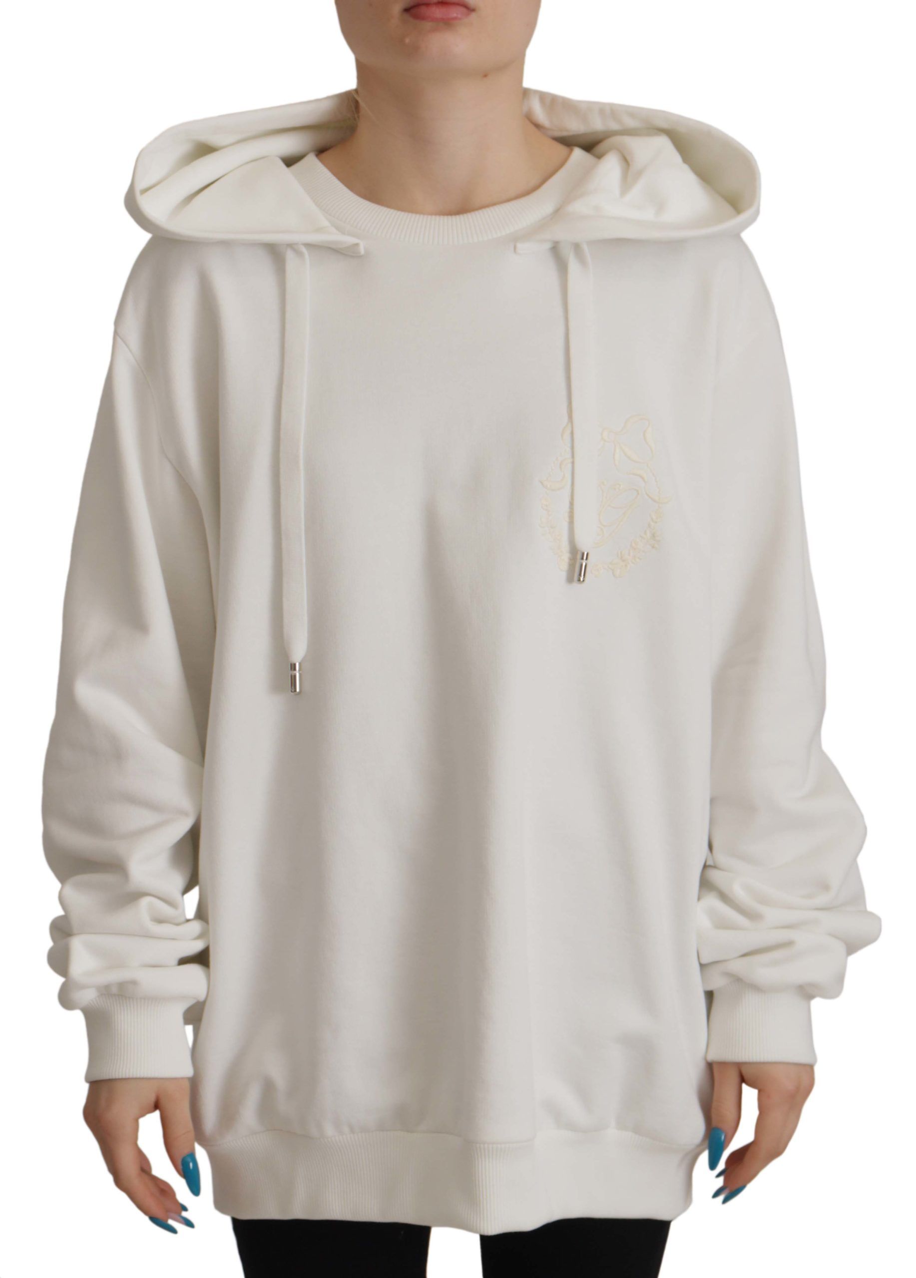 Dolce & Gabbana White Hoodie Pullover Embroidered Women's Sweater