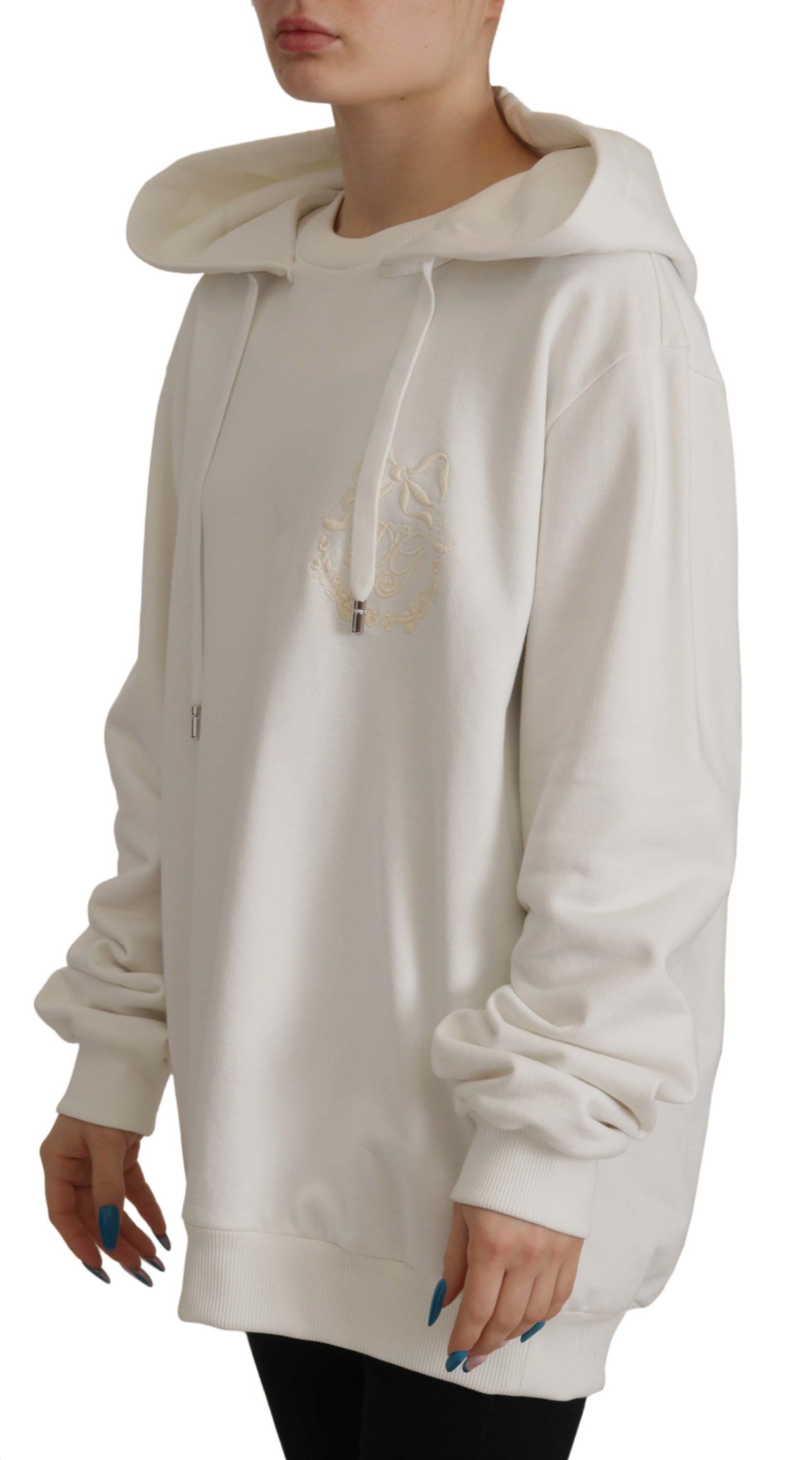 Dolce & Gabbana White Hoodie Pullover Embroidered Women's Sweater