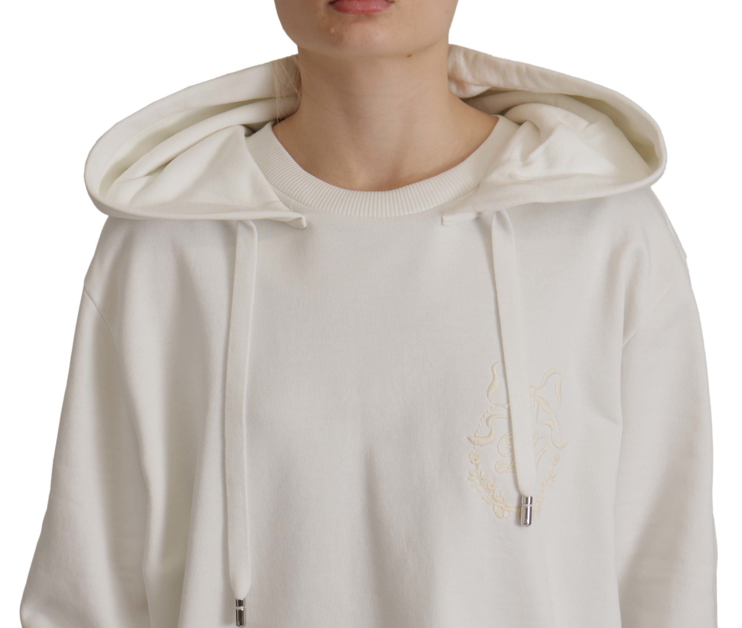Dolce & Gabbana White Hoodie Pullover Embroidered Women's Sweater