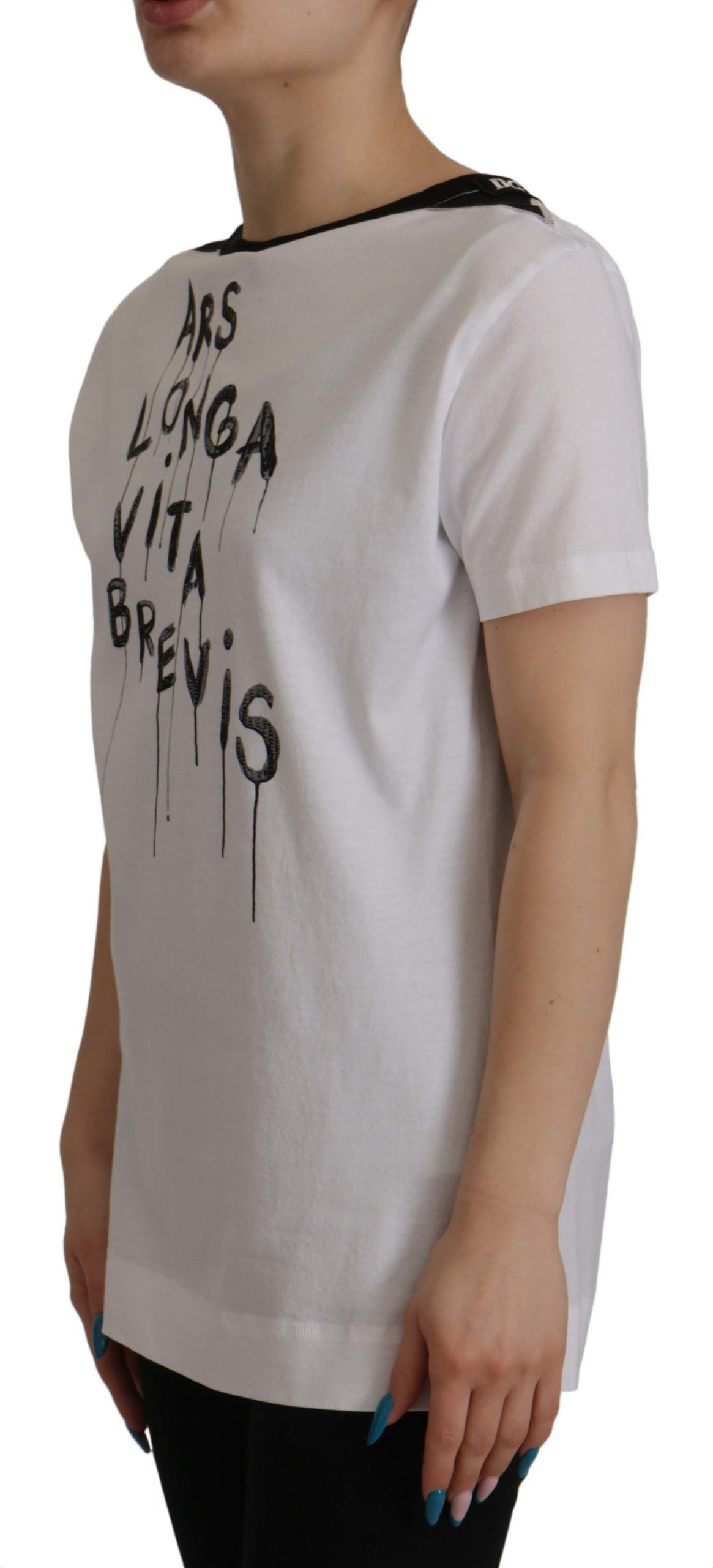 Dolce & Gabbana White Slogan Print Round Neck Cotton Women's T-shirt