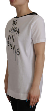 Dolce & Gabbana White Slogan Print Round Neck Cotton Women's T-shirt