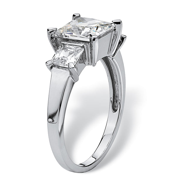 PalmBeach Jewelry Platinum-plated Sterling Silver Princess Cut Cubic Zirconia 3-Stone Bridal Ring Sizes 6-10