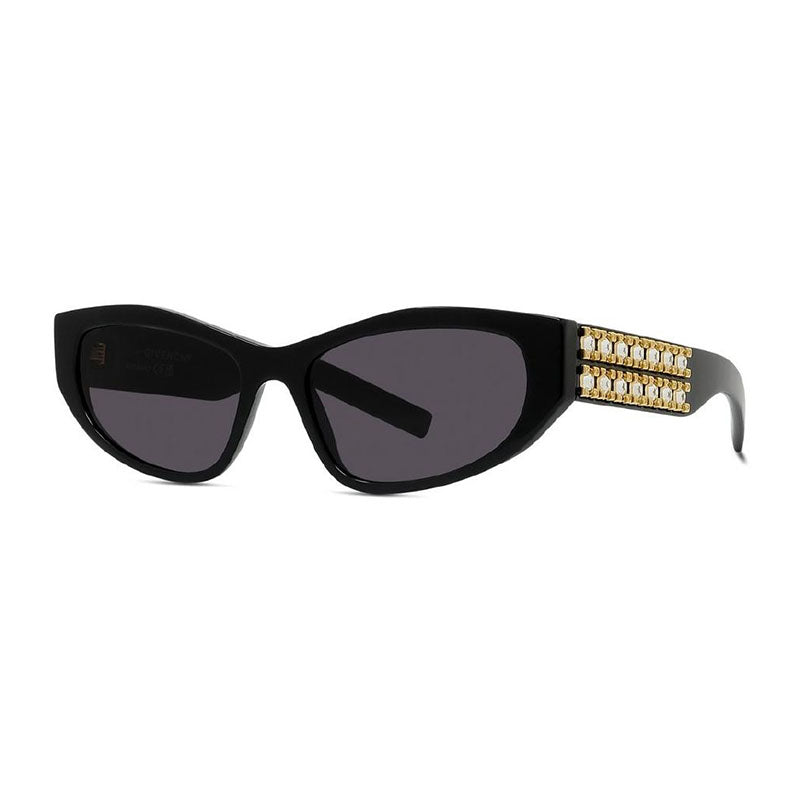 Givenchy Sunglasses Cat Eye Full Rim, Shiny Black/Gold with Studs Frame and Grey Lens GV40078I01A