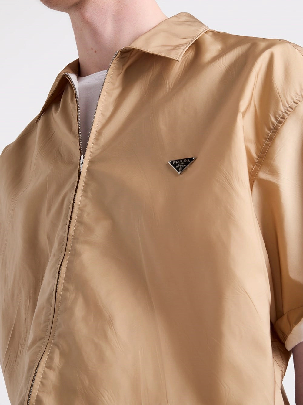 Prada Men Short-Sleeved Re-Nylon Zipper Shirt