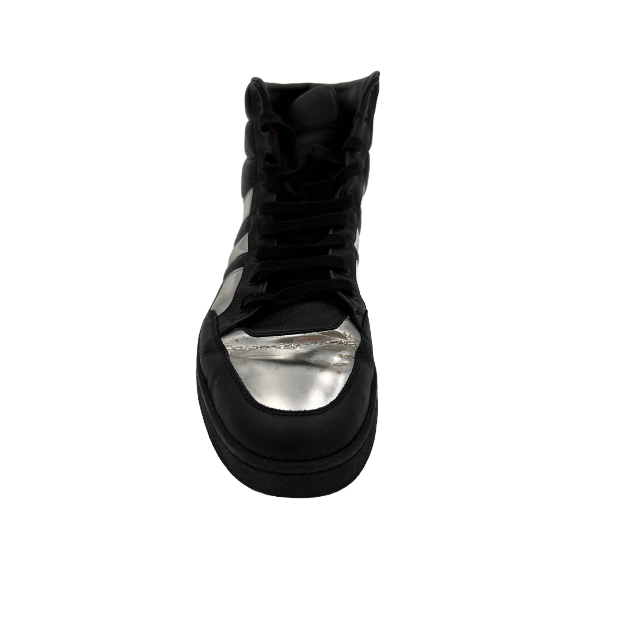 Gucci Gucci Men's High Top Contrast Padded Black/Silver Leather Sneakers (Authentic Pre-Loved)