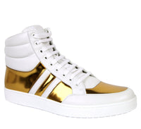 Gucci Gucci Men's High top Contrast Padded White / Gold Leather Sneaker (Pre-Loved)
