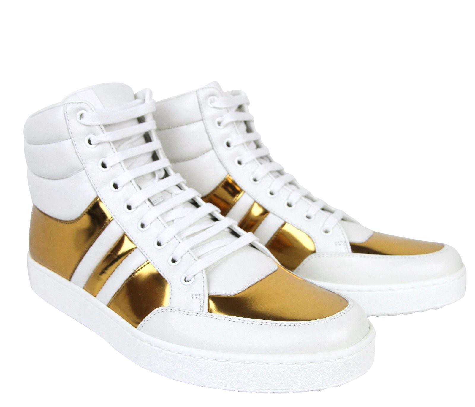 Gucci Gucci Men's High top Contrast Padded White / Gold Leather Sneaker (Pre-Loved)