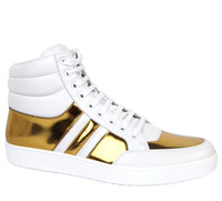 Gucci Gucci Men's High top Contrast Padded White / Gold Leather Sneaker (Pre-Loved)
