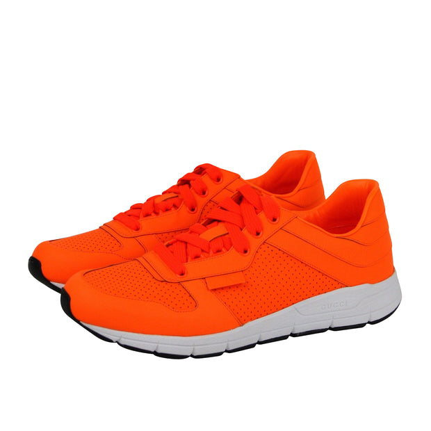 Gucci Men's Running Neon Orange Leather Lace up Sneakers 369088 7623