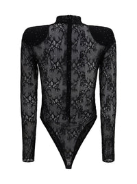 Nissa Women Long-Sleeve Lace And Rhinestone Bodysuit