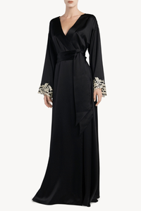 La Perla Black Long Silk Robe With Frastaglio Lpd0019231