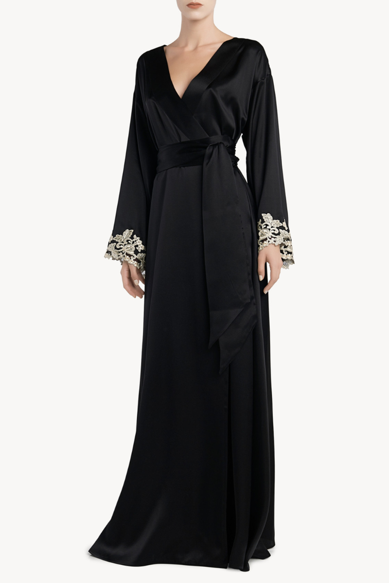 La Perla Black Long Silk Robe With Frastaglio Lpd0019231