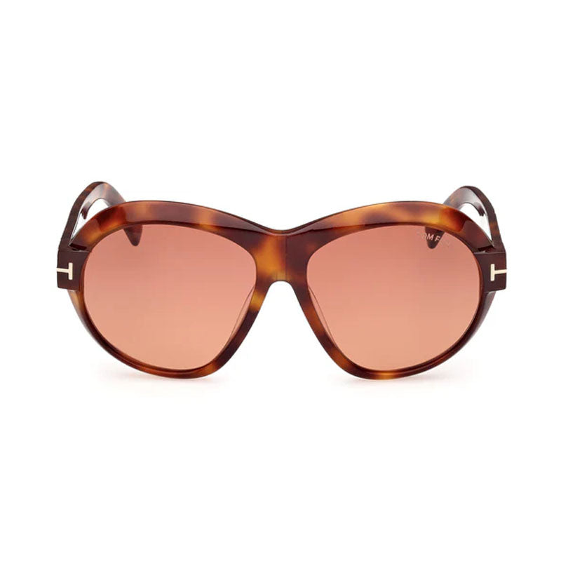 Tom Ford Sunglasses Round Full Rim, Dark Havana Frame and Brown Mirror Lens FT111352G