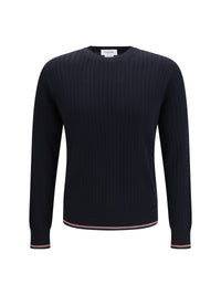 THOM BROWNE Thom Browne Men Crewneck Cotton Knit Sweater With 4-Bar Detail