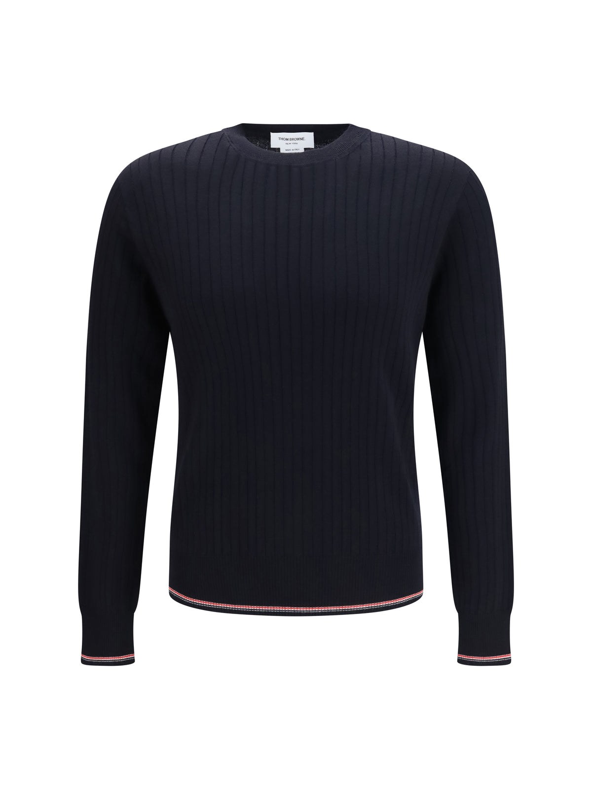 THOM BROWNE Thom Browne Men Crewneck Cotton Knit Sweater With 4-Bar Detail
