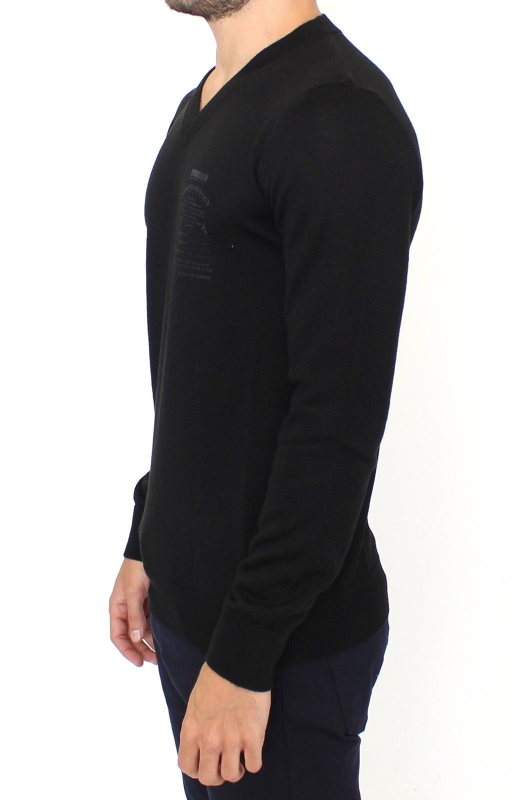 Ermanno Scervino Black Wool Blend V-neck Pullover Men's Sweater