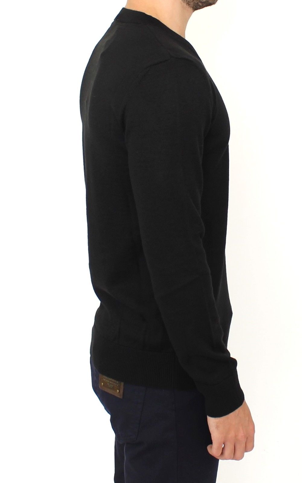 Ermanno Scervino Black Wool Blend V-neck Pullover Men's Sweater