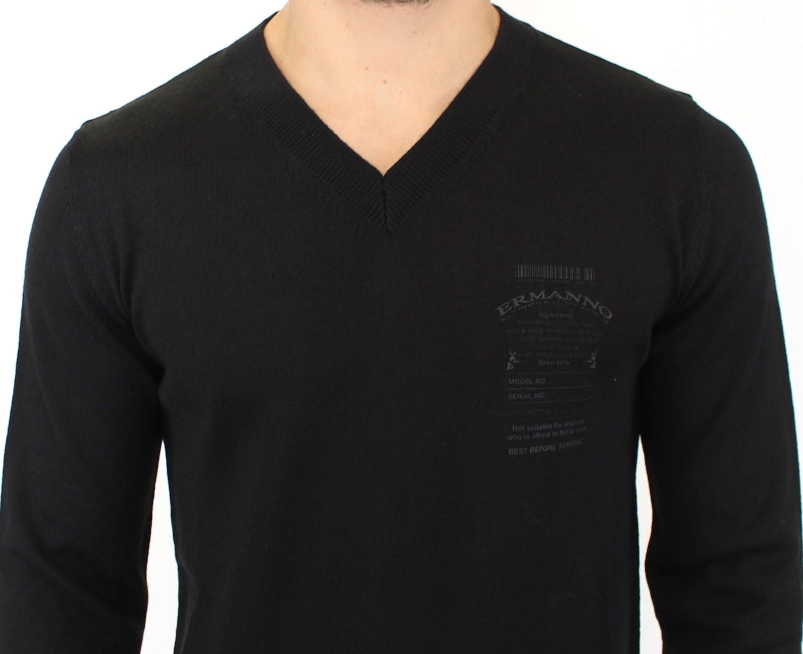Ermanno Scervino Black Wool Blend V-neck Pullover Men's Sweater