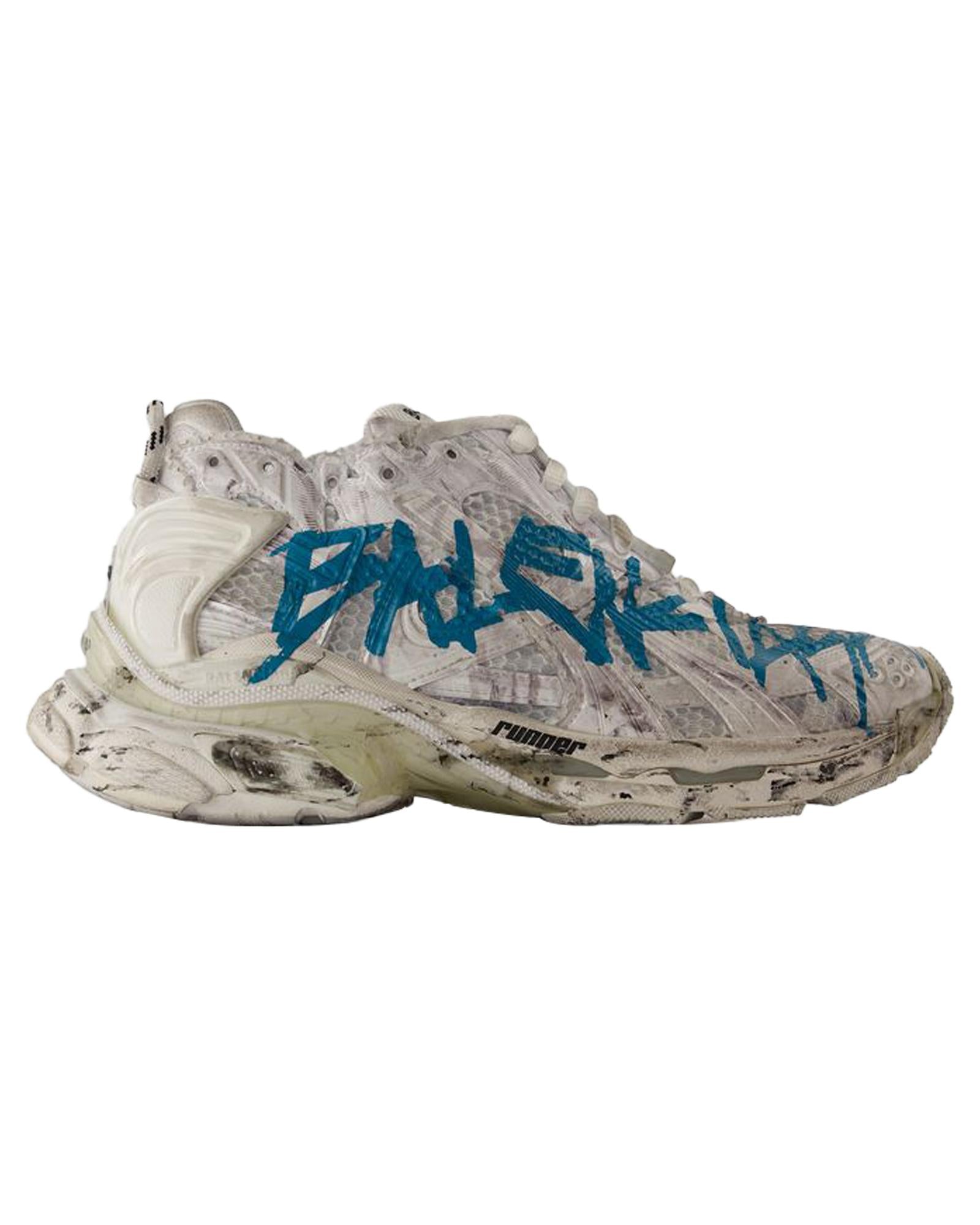 Balenciaga Runner Graffiti Distressed Sneakers Women White | White 38 white | white