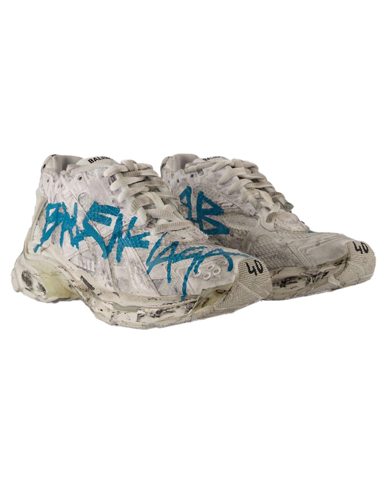 Balenciaga Runner Graffiti Distressed Sneakers Women White | White